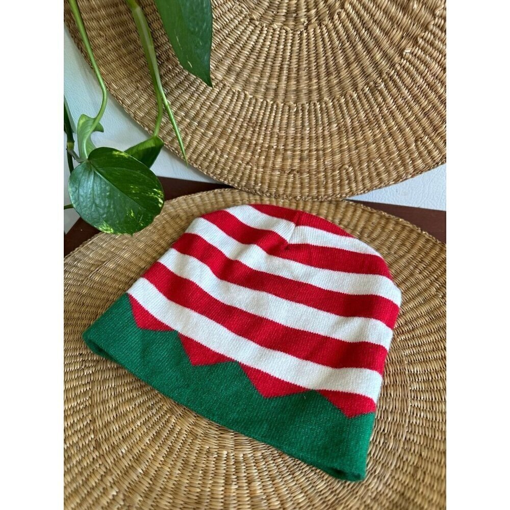 Red and green elf beanie hat